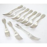 A set of ten Victorian Fiddle and Thread pattern table forks with engraved armorial to handle,