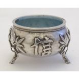 A Chinese export silver salt with bamboo and Chinese character mark decoration, marked under,