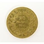 A French Republic 20 franc gold coin, 1854, approx. 6.45g Please Note - we do not make reference
