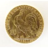 A French Republic 20 franc gold coin, 1911, approx. 6.45g Please Note - we do not make reference