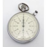 A mid / late 20thC Chromium cased Lemania twelve hour, time elapsed stopwatch. Engraved 'B.B.C 2226'