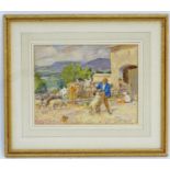 Indistinctly signed Mary Finniss, XX, English School, Watercolour, Figures in a farmyard by a barn