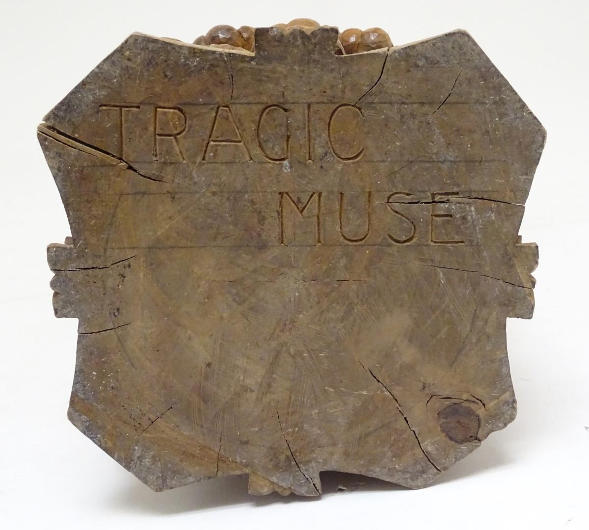 A 20thC carved wooden sculpture titled Tragic Muse to base, monogrammed TD and dated 1971 to side. - Image 2 of 17