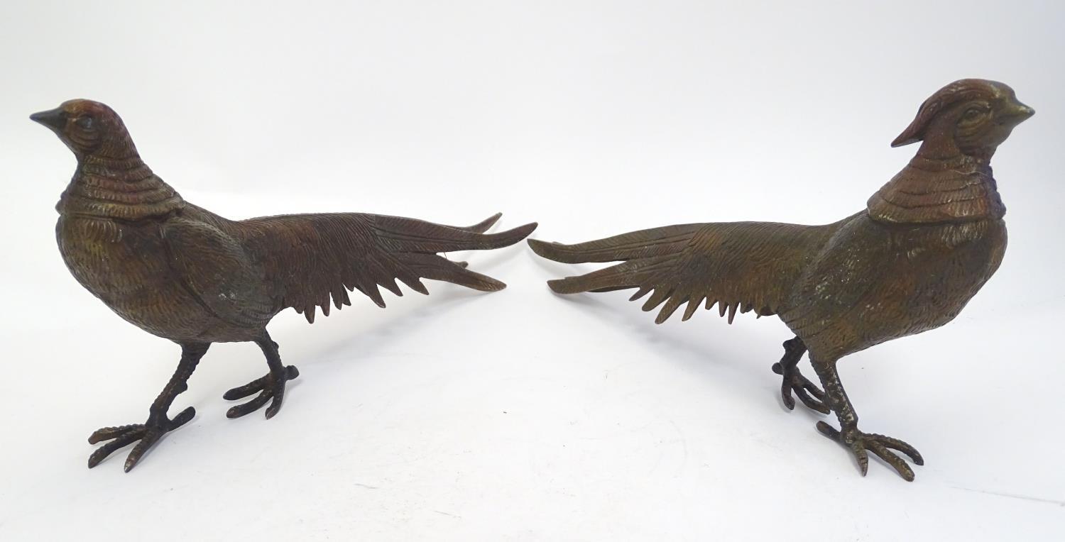 A pair of cast menu holders formed as Lady Amherst pheasants. Largest approx. 11" long Please Note - - Image 5 of 22