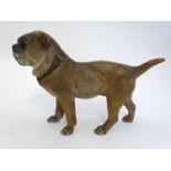 A 19thC Austrian terracotta model of a pug with polychrome detail and inset eyes. Approx. 5 1/4"