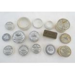 A collection of Victorian ceramic pot lids for toothpastes, comprising examples Jewsbury & Brown
