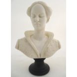 A 20thC reconstituted marble bust of a lady in a Medici collar, after A. Giannelli, Italy. Signed