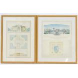 A pair of 19thC French architectural chromolithographs, 1828 Salle de Fessin, and 1867 Une