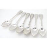 A set of six Victorian Fiddle and Thread pattern dessert spoons with engraved armorial to handle,