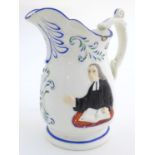 A 19thC jug with relief decoration depicting Reverend John Wesley. Approx. 7? high. Please Note - we