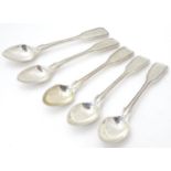A set of five Victorian Fiddle and Thread pattern egg spoons with engraved armorial to handle,