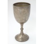 A silver trophy cup of goblet form Hallmarked London 1937 maker Robert Pringle & Son. Approx 7" high