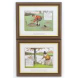 After Chas Crombie (1880-1967), English School, Humorous cartoon chromolithographs x2, The Rules