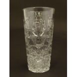 Glass / Militaria : an early 20thC German crystal cup, decorated with cut hobstar and dahlia, with