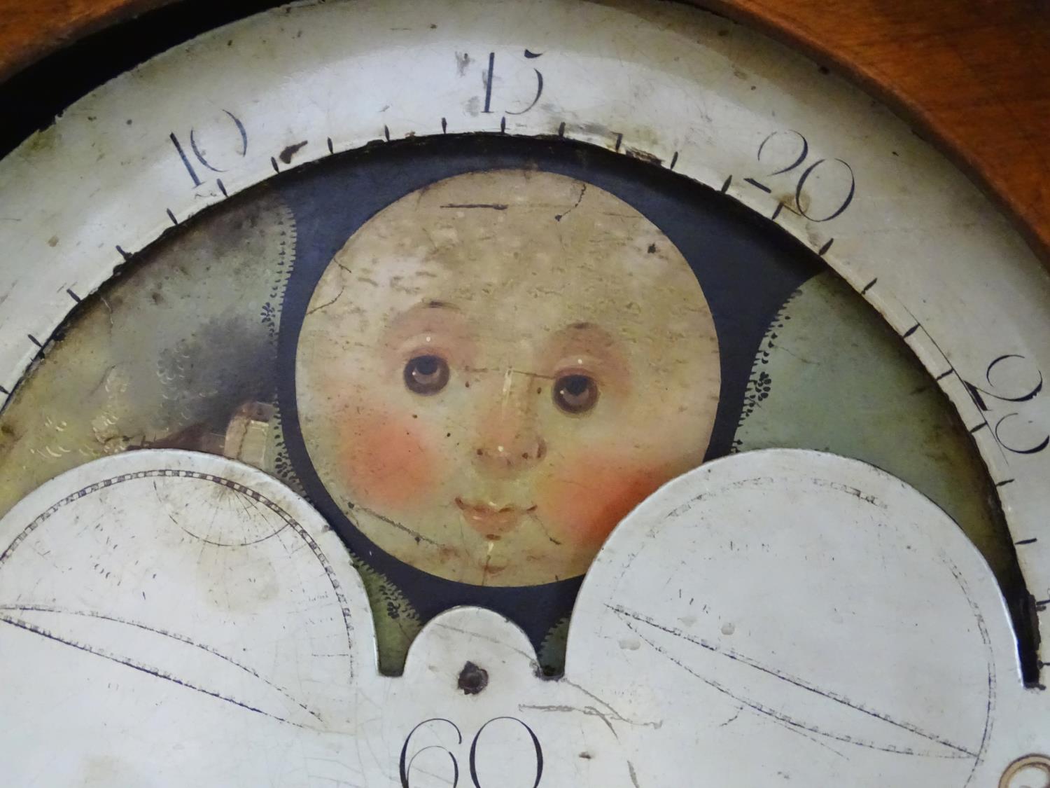 A late 18thC 8 day longcase clock with painted arched enamel dial having rolling moon, the dial - Image 17 of 34