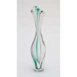 A Max Verboeket Maastricht glass vase, with turquoise and brown decoration. 10 3/4" tall Please Note