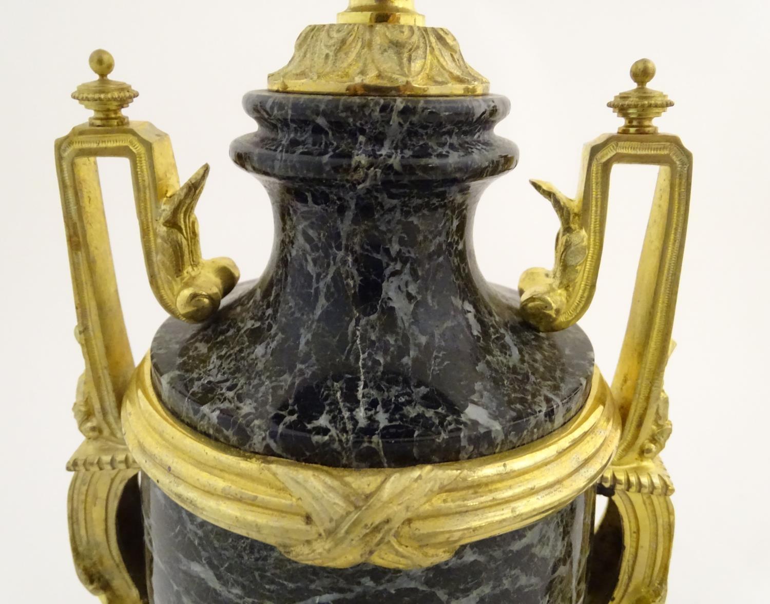A pair of late 19thC grey marble garnitures of urn form with gilt metal handles and mounts. - Image 14 of 24