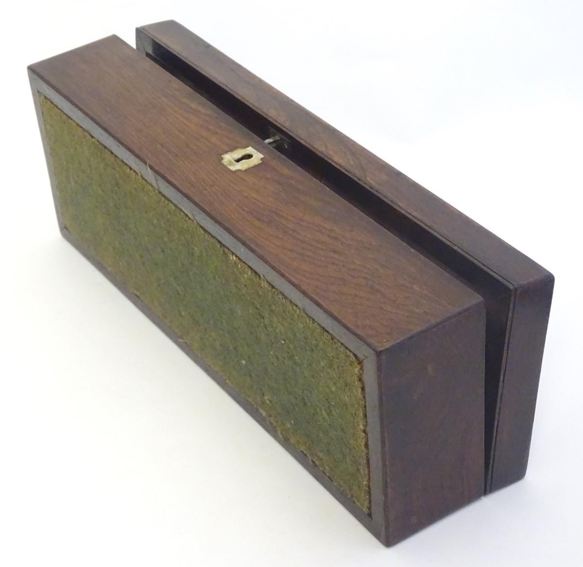 A 19thC mahogany glove box of rectangular form with inlaid mother of pearl detail. Approx. 3" x 11 - Image 2 of 11