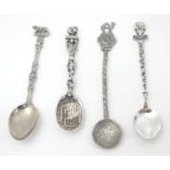 Four various silver plate / white metal teaspoons, one with camel decoration. Approx. 5" long (4)