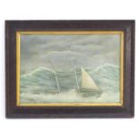 Indistinctly signed, XX, Marine School, Oil on board, A sail boat / ketch in a stormy sea, with