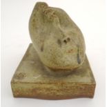 A Cornish studio pottery sculpture of abstract form raised on a square base. Studio pottery mark