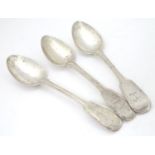 A set of three William IV Fiddle and Thread pattern teaspoons with engraved armorial to handle,