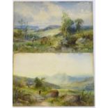 Emil Axel Krause, XIX-XX, Watercolours, a pair, A mountain landscape with woman carrying pails