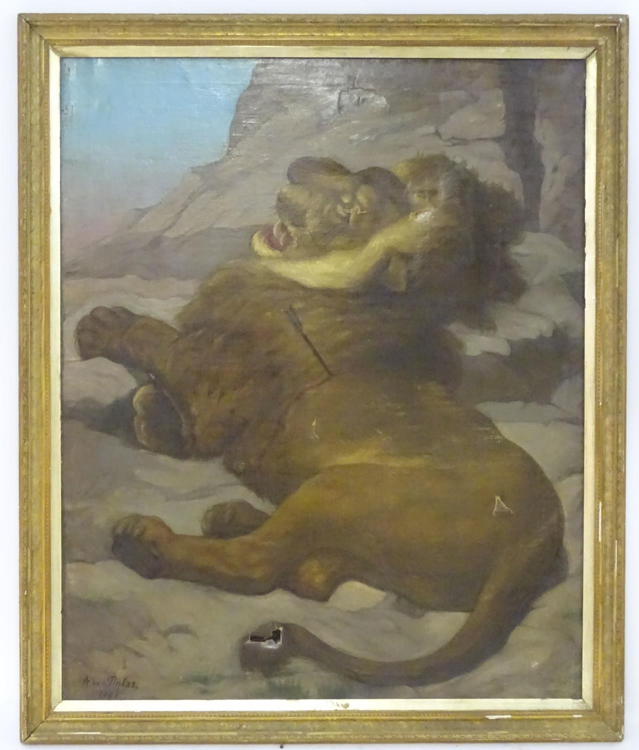 A. von Tinkas, After Sir Edwin Henry Landseer (1802-1873), XIX, Oil on canvas, The lion of