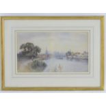 A. Allan, XX, English School, Watercolour, A view of Marlow from the river Thames with figures on