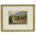 A. C. Goulstone, XIX, Watercolour, Welsh River Scene, A river landscape with an arch bridge, two