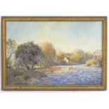 English School, XX, Oil on canvas laid on board, A wooded river landscape with a cottage on bank.