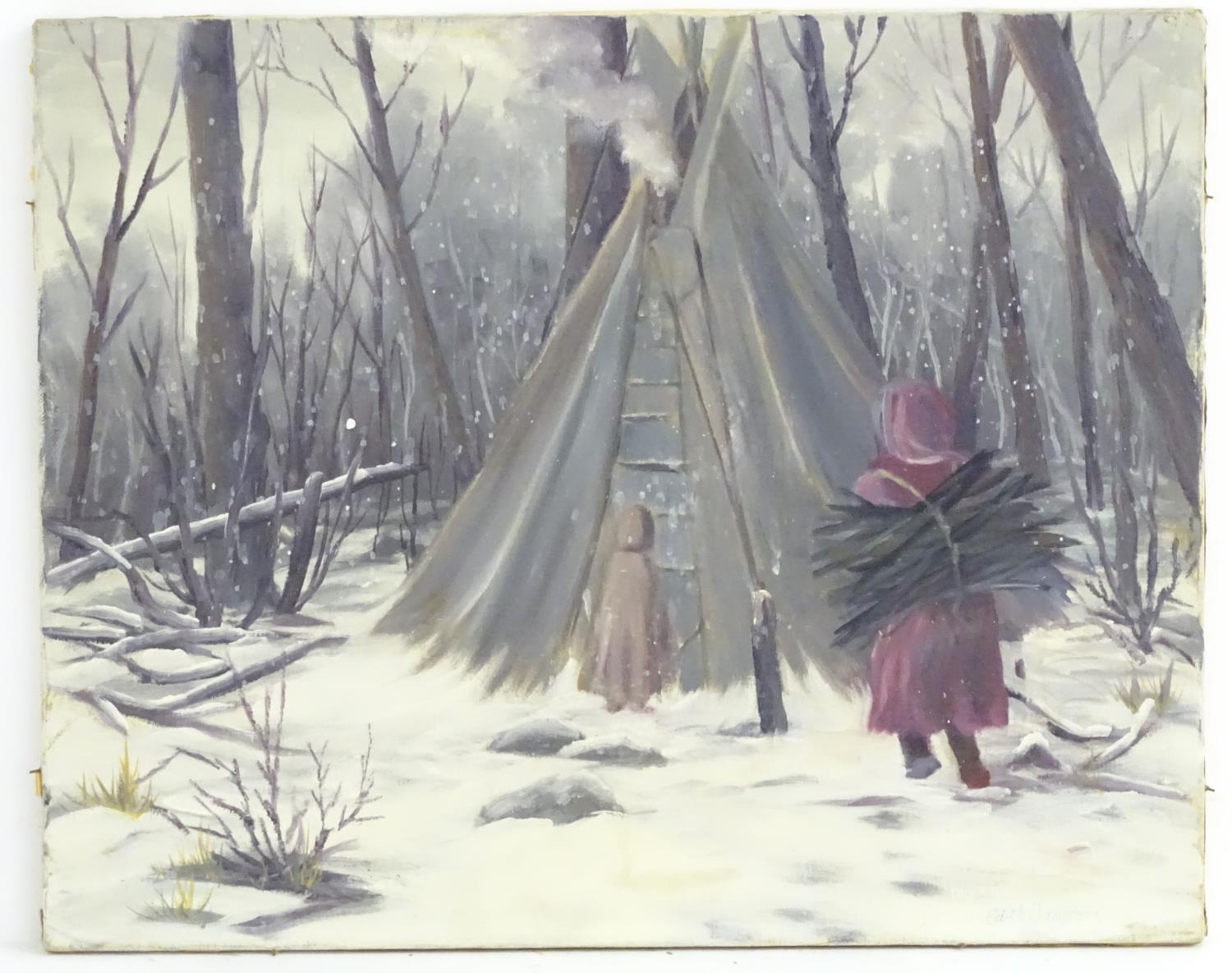 Edith Brearey Dawson (nee Robinson), (1862 - 1928), Oil on canvas, Wood Gatherer, A Native American - Image 3 of 4
