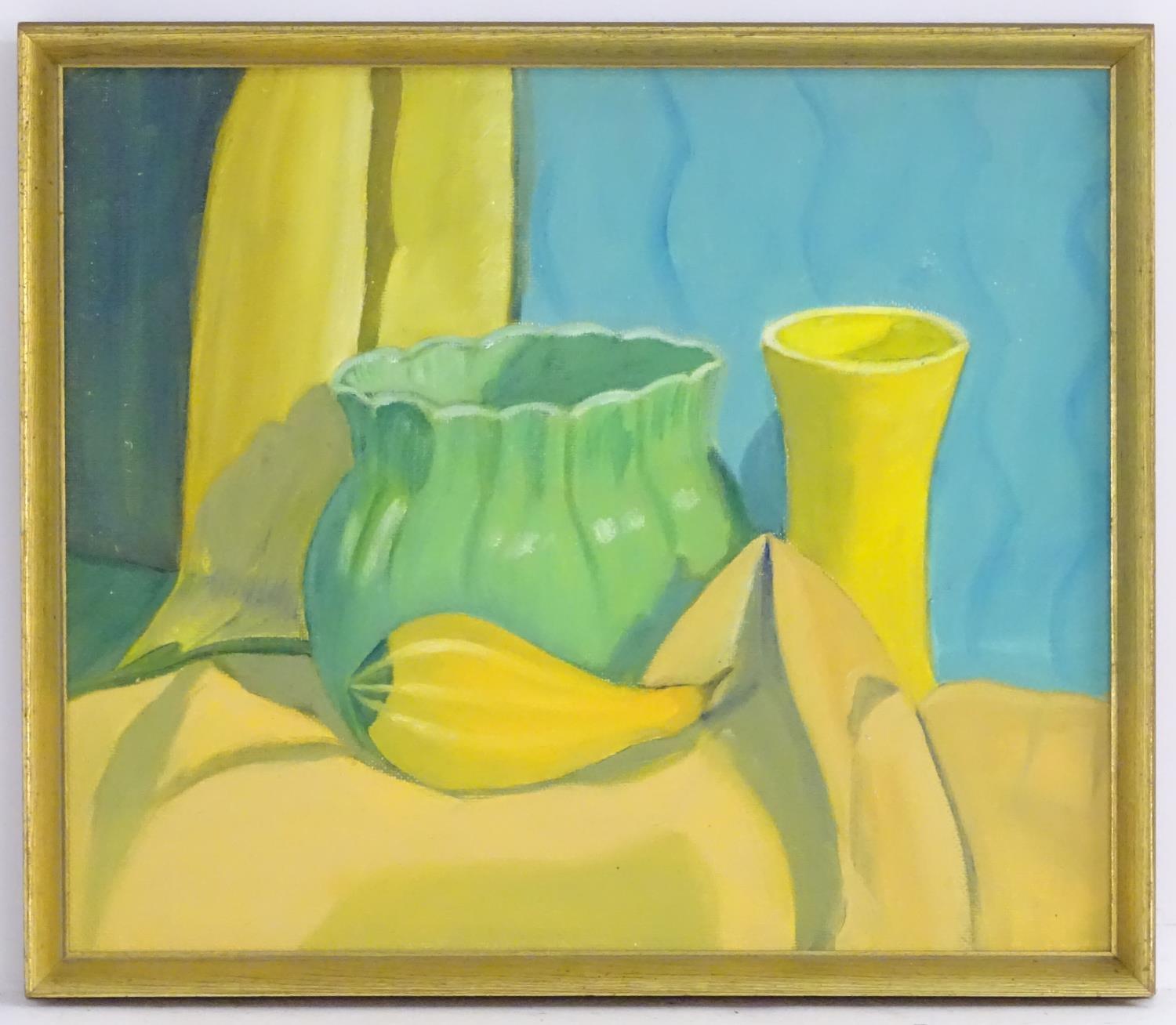 J. M. Leith, XX, English School, Oil on board, An abstract still life study of vegetables and vases.