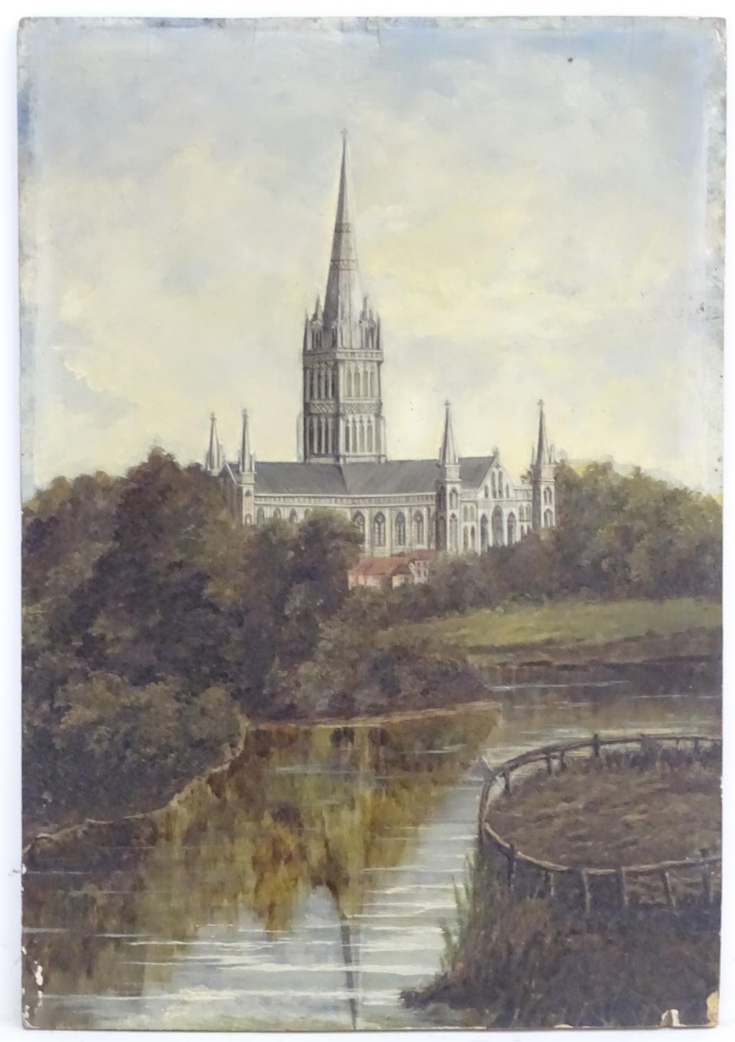 Manner of John Constable (1776-1837), English School, Oil on panel, A view of Salisbury Cathedral