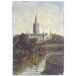 Manner of John Constable (1776-1837), English School, Oil on panel, A view of Salisbury Cathedral