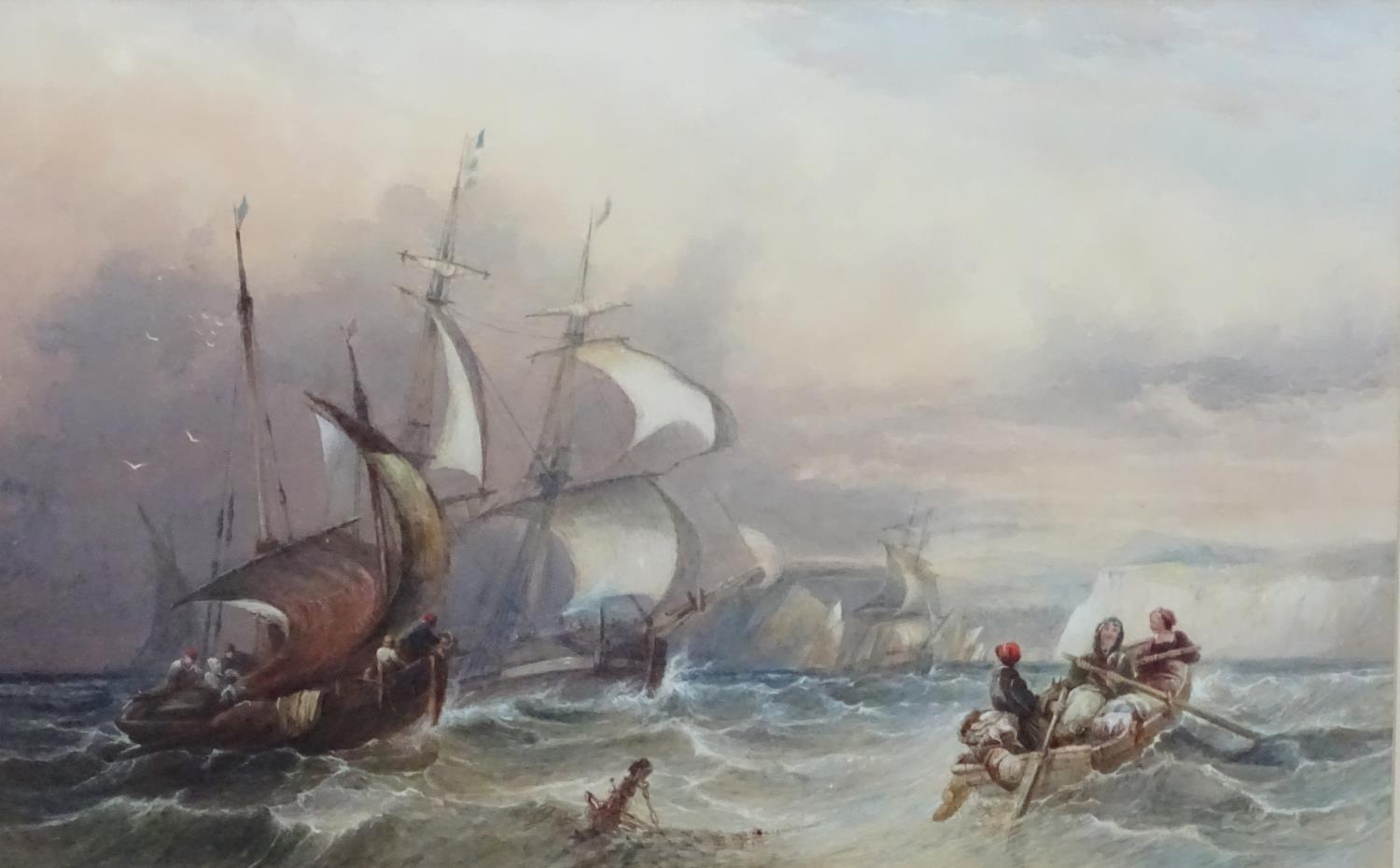 Charles Bentley (1806-1854), Marine School, Watercolour, Returning fishing boats off the coast, - Image 4 of 5