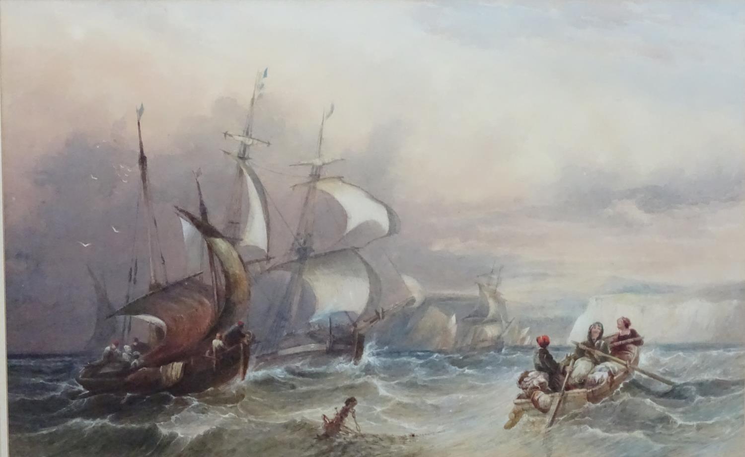 Charles Bentley (1806-1854), Marine School, Watercolour, Returning fishing boats off the coast, - Image 3 of 5