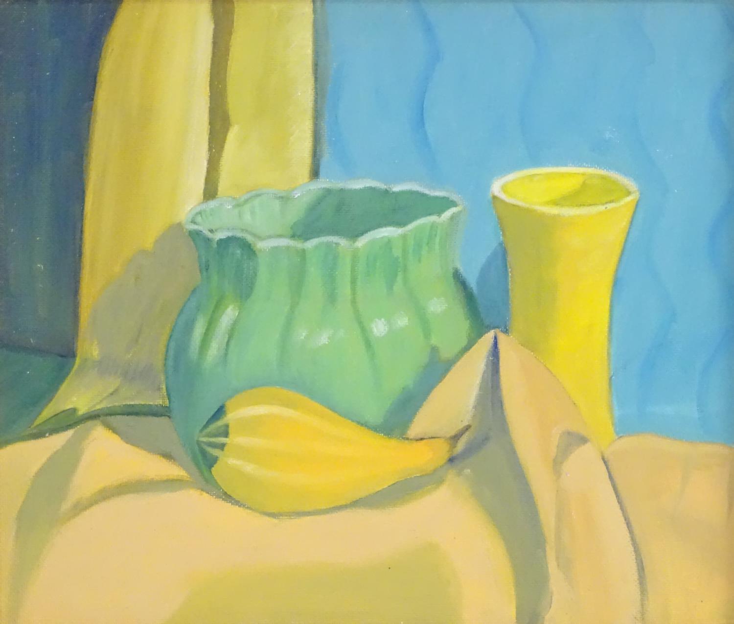 J. M. Leith, XX, English School, Oil on board, An abstract still life study of vegetables and vases. - Image 3 of 3