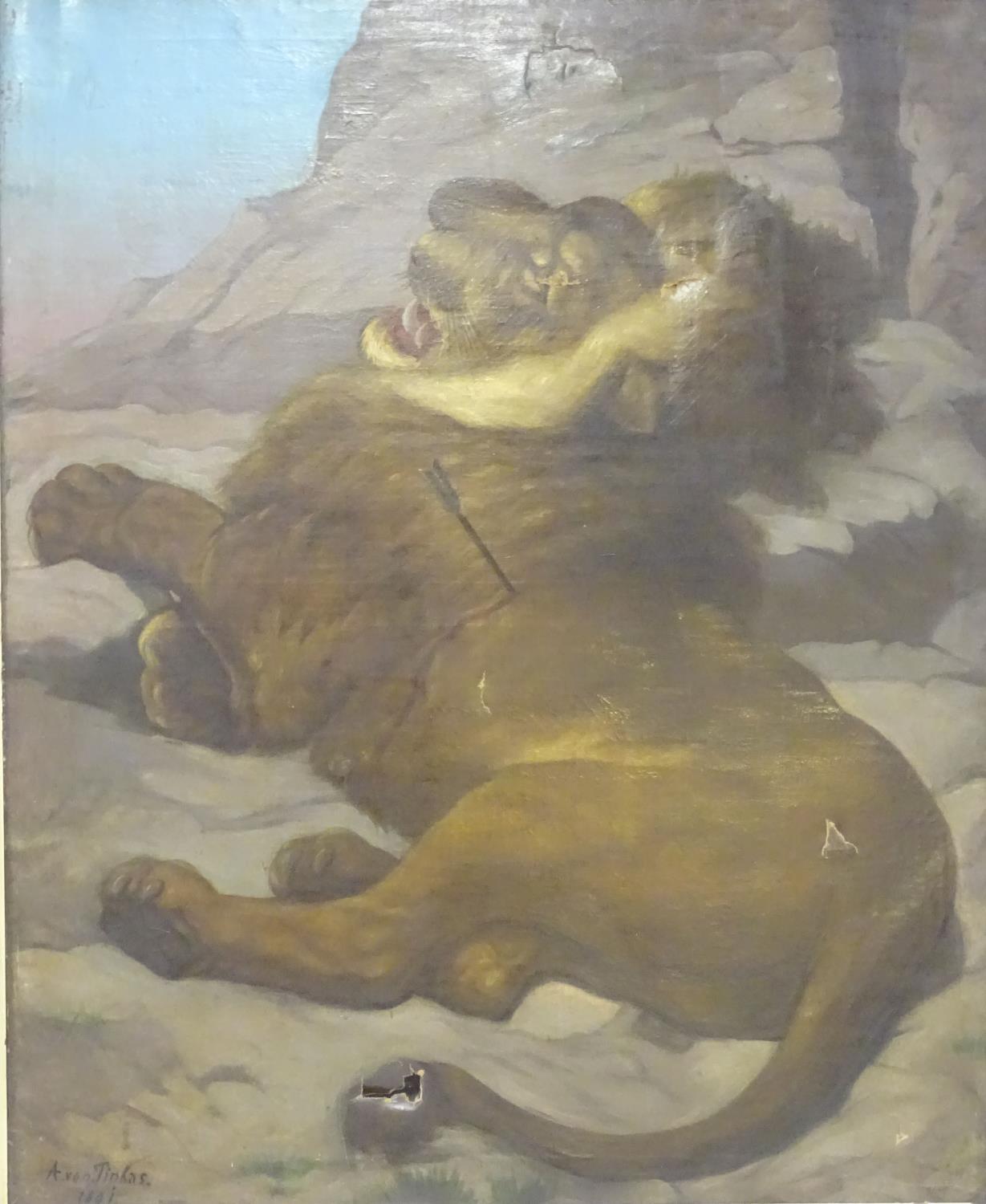 A. von Tinkas, After Sir Edwin Henry Landseer (1802-1873), XIX, Oil on canvas, The lion of - Image 5 of 8