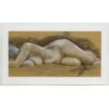 Neil Wardle, XX, Charcoal and chalks, Reclining Nude, Signed in pencil lower right, Approx. 15 3/4''