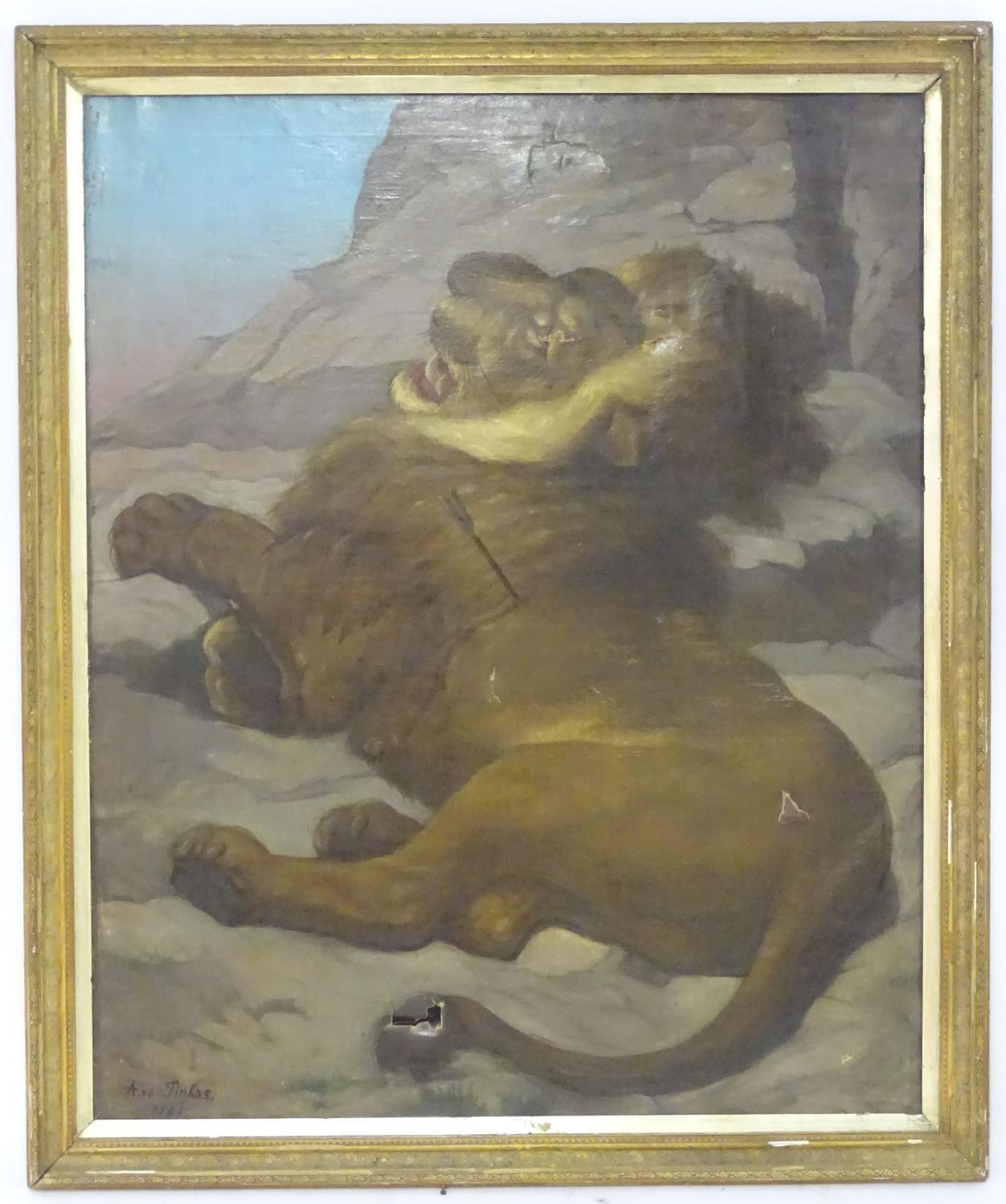 A. von Tinkas, After Sir Edwin Henry Landseer (1802-1873), XIX, Oil on canvas, The lion of - Image 3 of 8