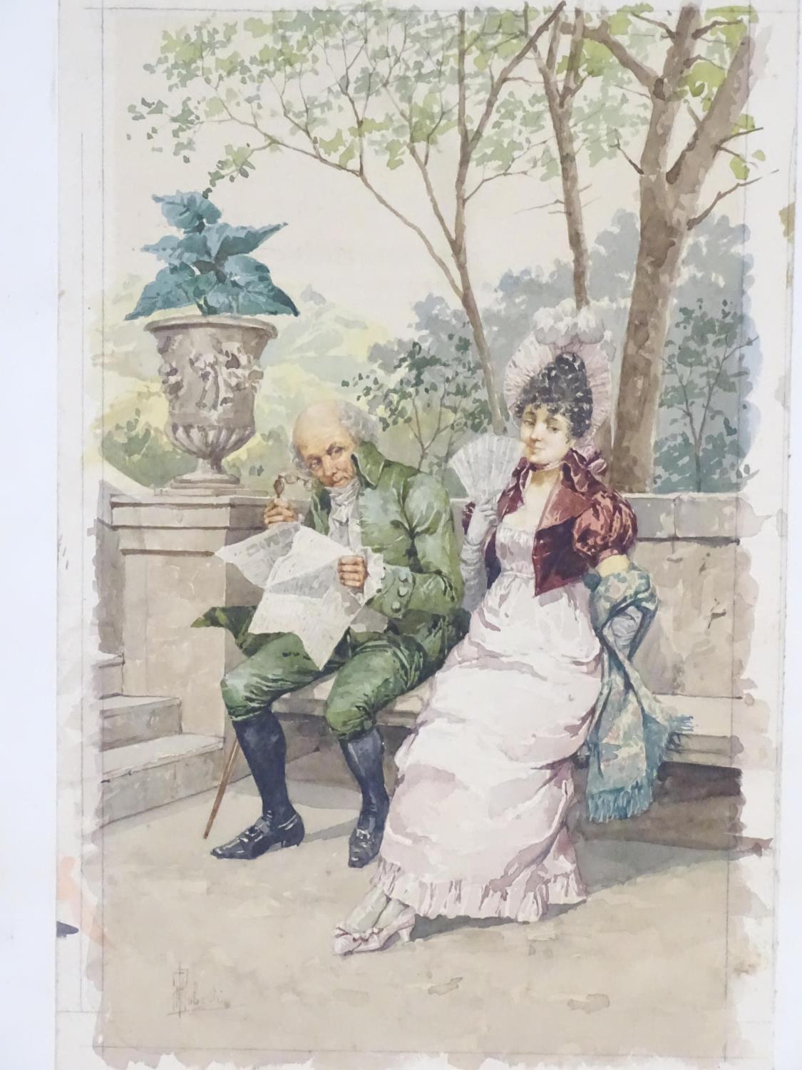 Aurelio Roberti (1842-1915), Italian School, Watercolour, A gentleman with a newspaper and lady with - Image 3 of 5