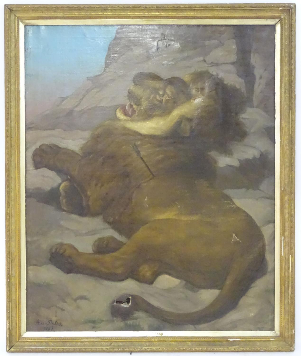 A. von Tinkas, After Sir Edwin Henry Landseer (1802-1873), XIX, Oil on canvas, The lion of - Image 4 of 8