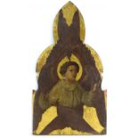 XIX, Ecclesiastical School, Oil on copper mounted on shaped wooden panel, A seraph angel with his