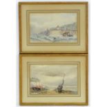 XX, Marine School, Watercolours, a pair, A coastal scene with a moored fishing boat and figures
