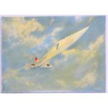 Bob Vibrisoa ?, XX, Oil on canvas, A British Airways concorde plane / aeroplane in flight. Signed