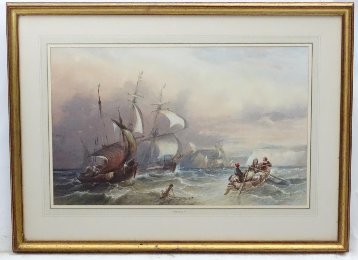 Charles Bentley (1806-1854), Marine School, Watercolour, Returning fishing boats off the coast,