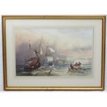 Charles Bentley (1806-1854), Marine School, Watercolour, Returning fishing boats off the coast,