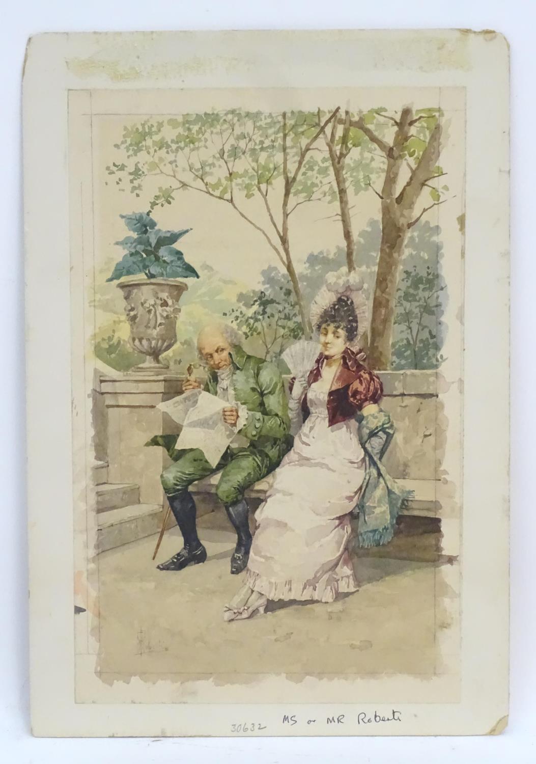 Aurelio Roberti (1842-1915), Italian School, Watercolour, A gentleman with a newspaper and lady with