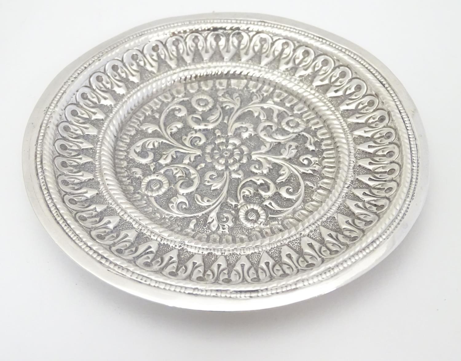 Two white metal dishes with floral and foliate decoration. The largest 6" diameter Please Note - - Image 7 of 7